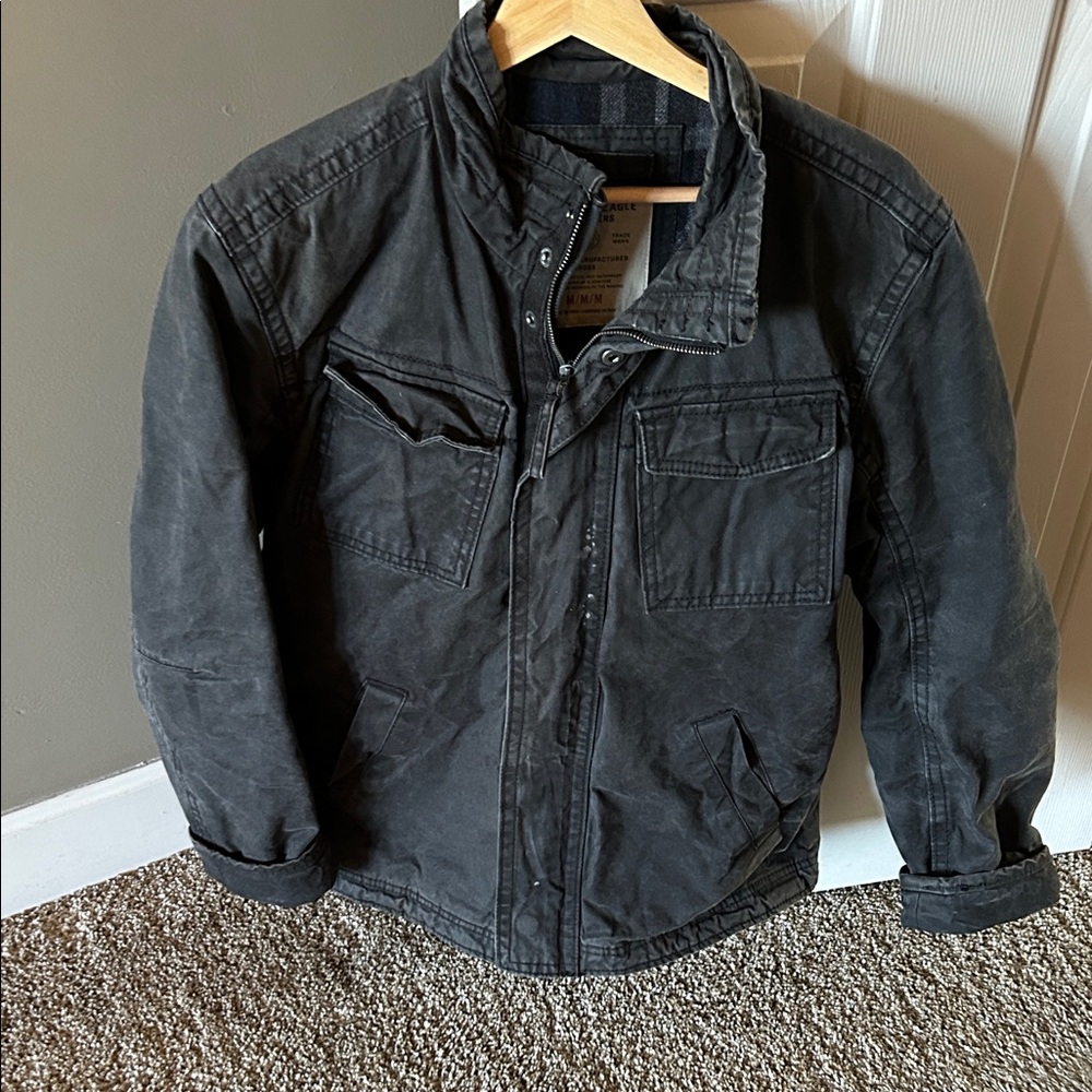 American Eagle Outfitters Dark Gray Military Jacket. Stiff texture